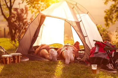 relaxing in a tent in south Devon