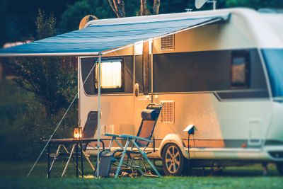 caravan happily camped in devon